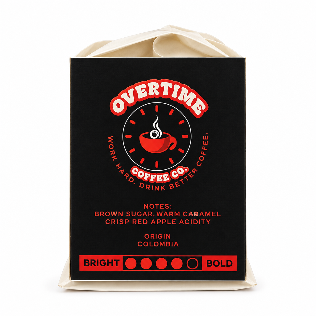 Colombia coffee box side panel, tasting notes and origin